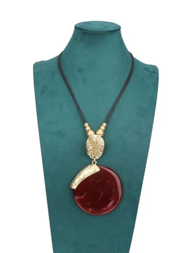Leather Necklace for Women Large Pendant Hippie Choker Necklace Vintage Sweater Necklace Chunky Boho Necklaces for Women - style: Bohemian Leather Necklace