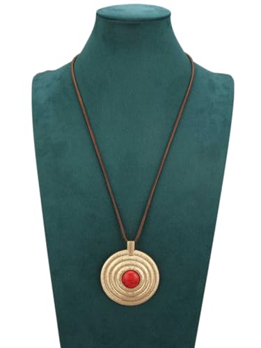 Jeilwiy Leather Necklace for Women Funky Necklace Choker String Cord Necklace with Pendant Boho Style Jewelry - style: Turquoise & Gold Round