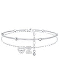 FindChic Silver/14K Gold Plated Layered CZ Initial Ankle Bracelet for Women | Waterproof Stainless Steel, Cubic Zirconia Letter Charm, Non-Tarnish, Hypoallergenic, Adjustable Extender, Summer Jewelry - color: Silver-CZ Heart, size: Z