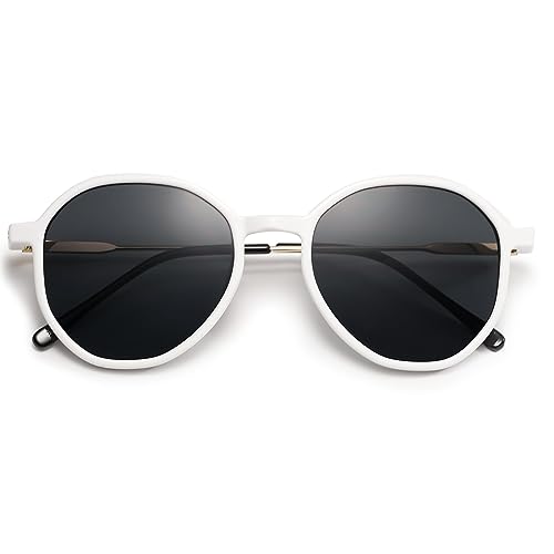 SOJOS Trendy Designer Hexagon Round Sunglasses for Women Fashion Big Shades Geometric Women Sunglasses SJ2181 - color: White