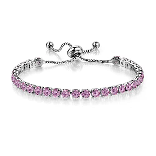 Tennis Chain Rhinestone Beads Slider Bracelet 14K Gold Silver Plated Adjustable Crystal Seed Bracelet for Women Wedding Party Geometric Jewelry Gift - color: N purple silver