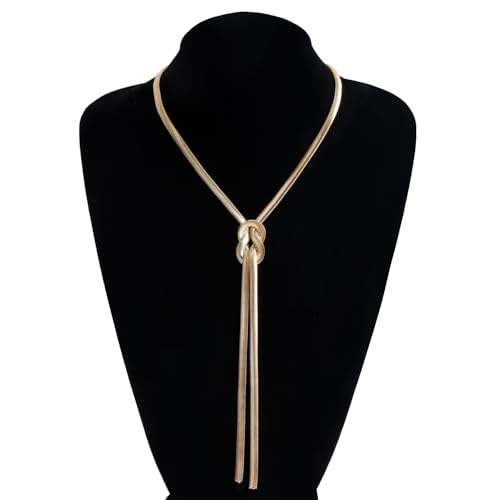 PLOUTOS Chunky Gold Knot Choker Necklace for Women Adjustable Double Snake Chain Design Bold Statement Fashion Jewelry Accessory For Party Daily Wear Gift - color: Gold A