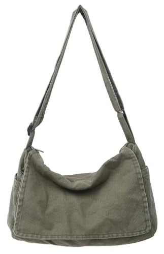 Messenger Bag for Women Men Satchel Bag Canvas Crossbody Shoulder Bag Casual Sling Bag - color: Green