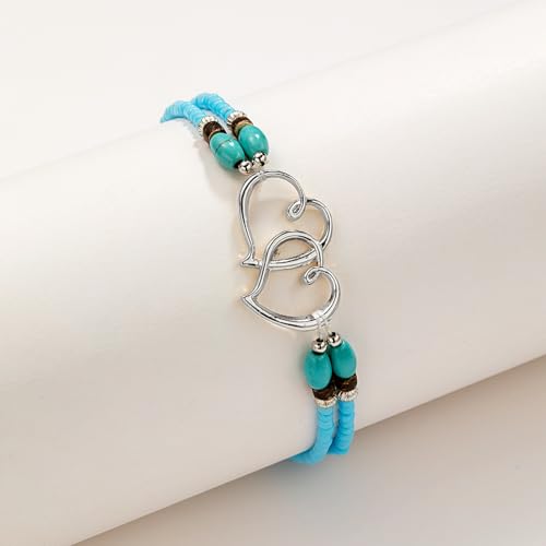 Ankle Bracelets for Women Waterproof Elastic Heart Anklet Stretchy Ankle Bracelets Colorful Beaded Anklets Boho Ankle Bracelets Silver Beach Anklet Jewelry Accessories for Summer - color: Black Blue Anklets