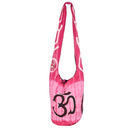 Mandala Crafts Hippie Bag, Large Boho Hobo Purse for Women, Crossbody Shoulder Sling Bags for Indie Style Bohemian Accessory - style: Pink Om