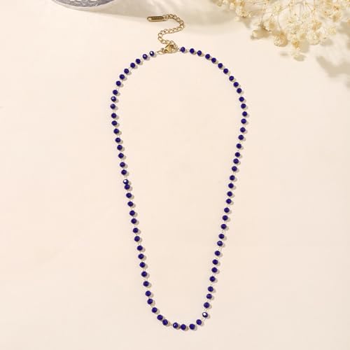 Beaded Choker Necklaces for Women 18k Gold Plated Dainty Gold Choker Necklaces for Women - style: sapphire choker