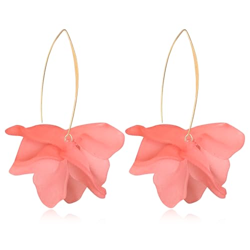 Exaggerated Bohemian Resin Rose Flower Petal Dangle Drop Earrings Long Acrylic Tiered Floral Tassel Earring for Women - color: Meat Pink