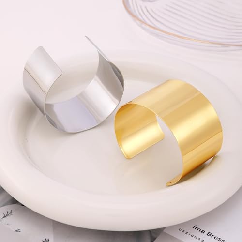 2Pcs Cuff Bangle Bracelet for Women Open Wide Wire Bracelets Gold Wrist Cuff Wrap Bracelet Adjustable - color: Silver2