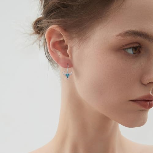 Western Earrings for Women 925 Sterling Silver Turquoise Western Country Dangle Drop Earrings Country Jewelry Gifts for Cowgirl Cowboy - style: Western Cow-B