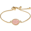 Humble Chic NY Simulated Druzy Chain Bracelet for Women - Boho Stackable Adjustable Bolo Slider Bracelet - color: Gold - Created Rose Quartz