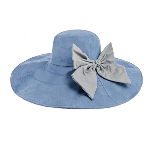Women's Foldable Floppy Sun Hats Reversible Vacation Beach Cap Summer Wide Brim UPF 50+ Travel Fishing Bucket Hat - color: Blue, Cotton Linen