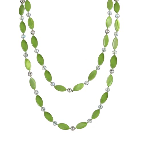 Long 48" Beaded Necklace for Women Boho Knot Strand Chunky Shell Crystal Beads Fashion Costume Jewelry for Gifts - color: Green
