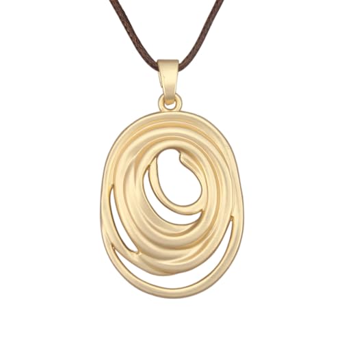 GelConnie Leather Necklace for Women Round Wooden Pendant Long Leather Choker Vintage Sweater Necklace Gold Chunky Boho Necklaces for Women - style: Gold Circles Pendant