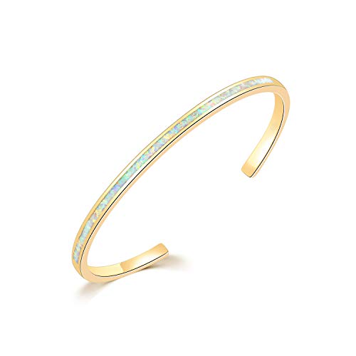 CiNily Womens Cuff Bracelet,Opal Bangle Bracelets Gold Plated Hypoallergenic Ladies Gemstone Open Cuff Bangle Bracelet - color: thin open cuff bracelet-yellow color