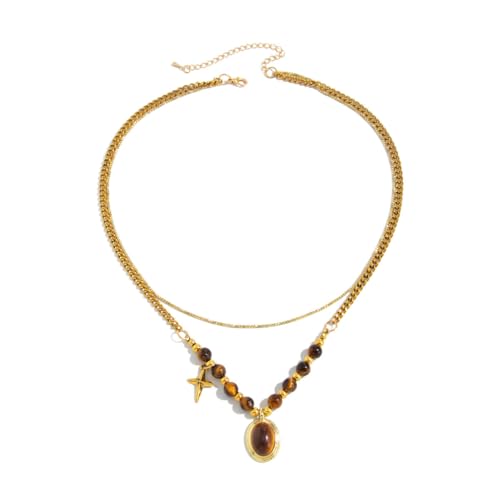 Boho Layered Necklace for Women Stacked Crystal Chain Necklace Beaded Pendant Boho Necklace Trendy Dainty Jewelry - color: StyleB