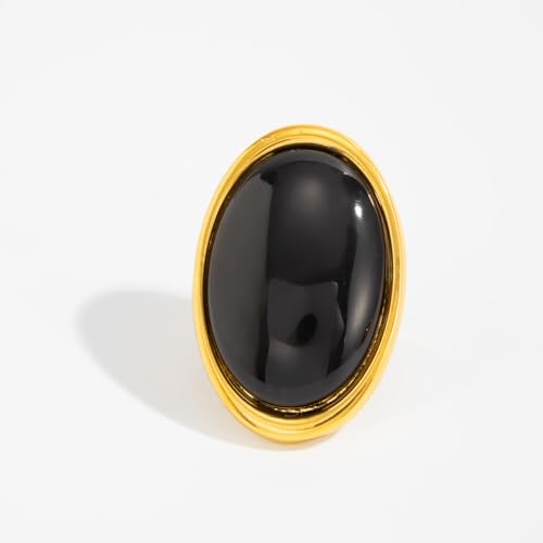 Gold Black Chunky Statement Rings for Women,Vintage Boho Oval Geometric Resin Knuckle Ring,Dainty Wedding Festival Jewelry Gift