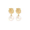 Gold Plated Huggie Hoop Earrings with Charms Fashion Pearl Drop Dangle Earrings for Women Handmade Karma Circle Jewelry for Ladies Lightweight Pearl Earrings on Christmas - color: lion