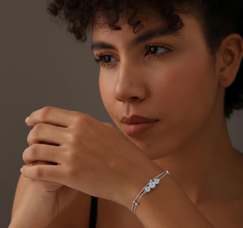 LeCalla 925 Sterling Silver Bracelet Jewelry Gift | Lightweight Italian Design Adjustable Love Bracelet | Link Chain with Lobster Claw Clasp Bracelet for Women Daughter Friendship Bracelet - color: CZ Studded Layered Bracelet