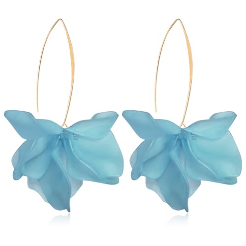 Exaggerated Bohemian Resin Rose Flower Petal Dangle Drop Earrings Long Acrylic Tiered Floral Tassel Earring for Women - color: Blue
