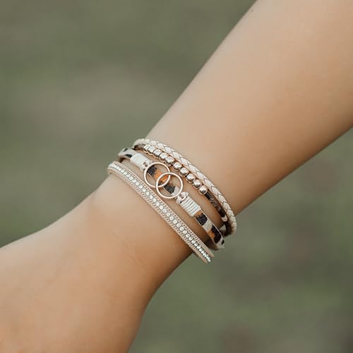 FANCY SHINY Boho Leather Wrap Bracelet Stackable Infinity Chunky Cuff Bracelets Western Hippie Outfits Jewelry Valentine Gifts for Women - color: Leopard
