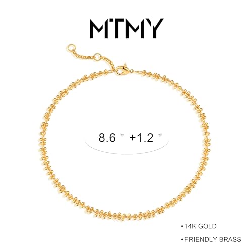 MTMY Gold Anklets for Women 14K Gold Plated Tiny Bead Anklet Colorful Tassel Foot Chain Dainty Adjustable Cute Summer Beach Boho Anklets Jewelry Gift - style: stacking balls