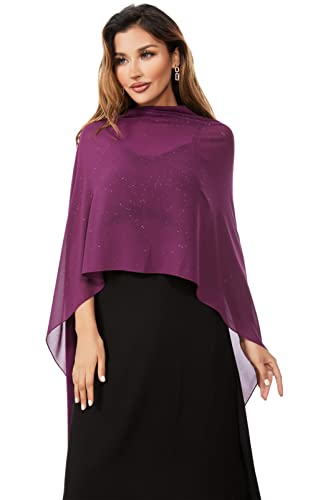 Shawls and Wraps for Evening Dresses Sheer Chiffon Women Elegant Soft Silky Sparkly Wedding Bridal Scarf - color: Plum B