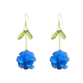 Resin Flower Cluster Ball Dangle Drop Earrings for Women Spring Summer Bohemian Floral Petal with Green Leaf Earrings Vacation Party Jewelry - color: Royal Blue