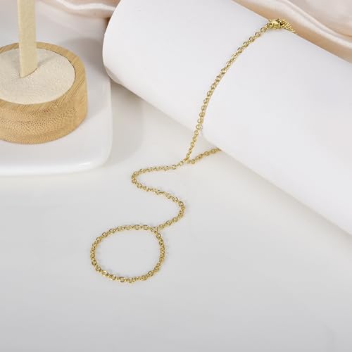 Hand Chain Bracelet Stainless Steel Finger Ring Bracelet Adjustable Gold Plated Hand Chain CZ Stackable Boho Minimalist Jewelry for Women - color: Gold Hand Chain Bracelet AN137G