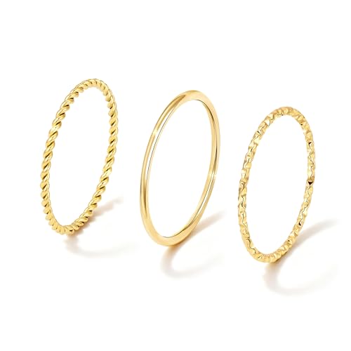 Gokeey Gold Rings for Women Non Tarnish, Dainty 14K Gold Plated Stackable Thin Thumb Ring Set Trendy Pinky Wedding Bands Engagement Rings for Women Size 4 5 6 7 8 9 10 11 - color: Gold, size: 7