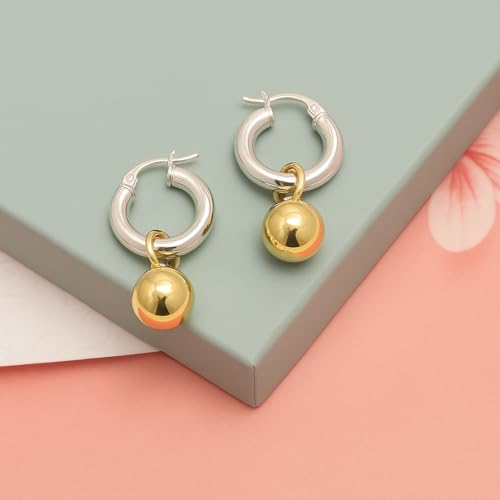 LeCalla 925 Sterling Silver Beaded Ball Hoop Earrings | Lightweight Sleeper Bead Ball Earring Hoops | Cape Style Hoop Earrings for Women - color: Gold-Plated 10mm Ball Dangle