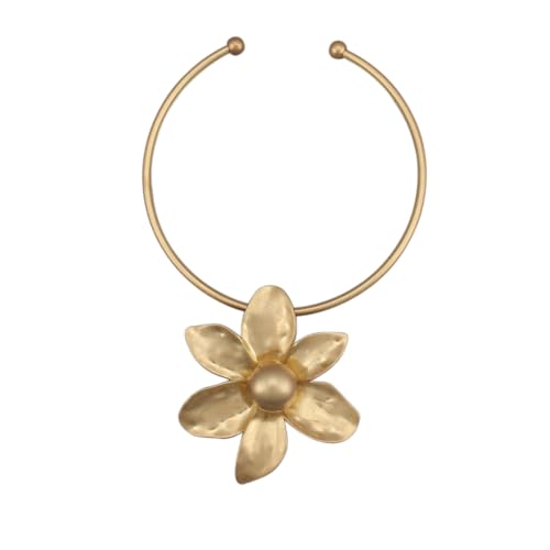 GelConnie Long Necklaces for Women Boho Large Pendant Necklace Casual Bohemian Brown Leather Choker Sweater Circle Statement Stone Necklace - style: Flower Gold Necklace