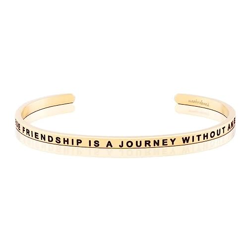 MantraBand - Mantra Band Bracelet - Gold color - Inspirational Engraved Adjustable Cuff - Gifts for Women, Sisters, Friends, Family - style: A TRUE FRIENDSHIP IS A JOURNEY WITHOUT AN END