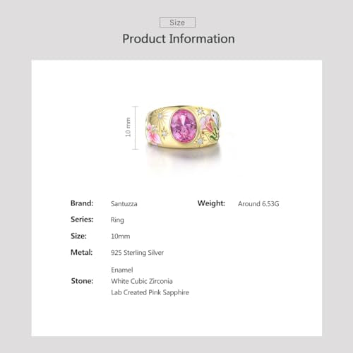 Santuzza 925 Sterling Silver Enamel Flower Pattern Ring for Women - color: Lily-Pink