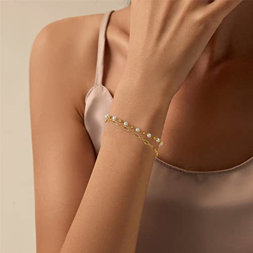 Dainty Pearl Chain Bracelets 14K Gold Bracelet for Women Adjustable Baroque Culture Jewelry Gifts for Mother Wife - color: C