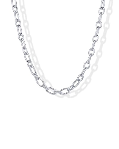 PAVOI 14K Gold Plated Chunky Chain Choker Necklaces for Women | Gold Statement Graduated Link Chain Necklace | Bold Oval Link Barbell Links Paperclip Chains - style: Oval Chain