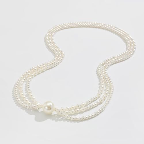 Bethynas Boho Layered Pearl Rhinestones Choker Necklace Vintage Chunky Pearl Crystal Pendant Short Necklace Chain Bridal Prom 1920s Costume Party Jewelry for Women - color: Pearl 1