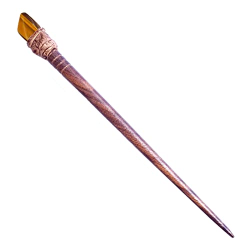 Natural Tumbled Healing Gemstone Crystal Wooden Hair Stick Handmade Gifts Boho Reiki by Smoky Quartz (Tiger Gold) - color: Tiger Gold