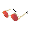 FEISEDY Retro Gothic Steampunk Sunglasses Round Metal Frame Punk Circle Inspired Shade Men B1857 - color: Gold/Red Mirrored