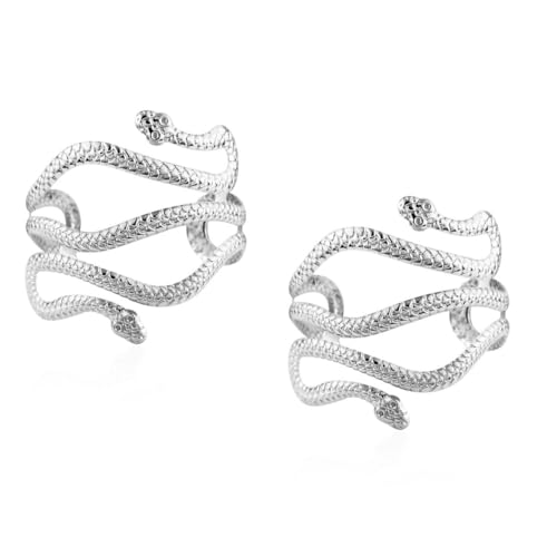 Pingyongchang 2 Pcs Cuff Bangle Bracelet for Women Open Wide Wire Bracelets Set Gold Wrist Cuff Wrap Bracelet Adjustable Classic Bohemia Birthday Gift - color: Snake Silver