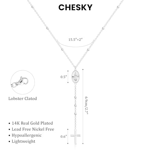 CHESKY Long Necklaces for Women, 14k Gold Plated/Streling Silver Lariat Necklace Dainty Statement Prom Necklace Rosary Cross Sun Drop Pendant Dangle Necklace Gold Prom Jewelry for Women Gifts - style: y necklace 02