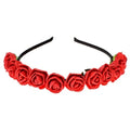 BOHO Floral Crown Rose Flower Headband Hair Wreath (Red) - color: Red