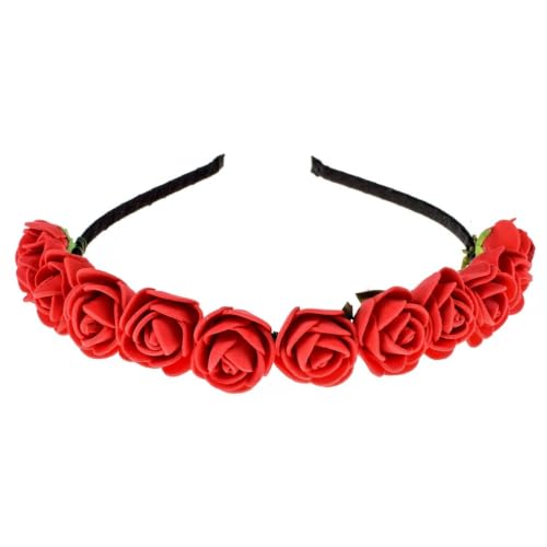 BOHO Floral Crown Rose Flower Headband Hair Wreath (Red) - color: Red