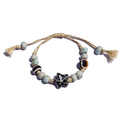 Handmade Green Boho Bracelets for Women, Bohemian Ceramic Beads Bracelets for Friends, Trendy Porcelain Stone Beaded Bracelets for Sisters - color: Blue