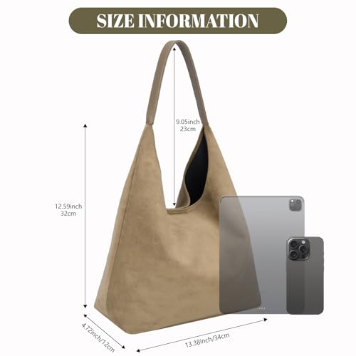 Suede Hobo Bags for Women Trendy Suede Shoulder Bag Slouchy Tote Handbag Suede Purse for Work Everyday | Suede Hobo Bags - color: Khaki