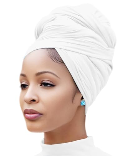 Nonbongoy Head Wraps for Black Women Stretch Headwraps Large Hair Wraps Hijab Scarves for Muslim Head Scarf Turban Headbands - color: 1-white Headwrap