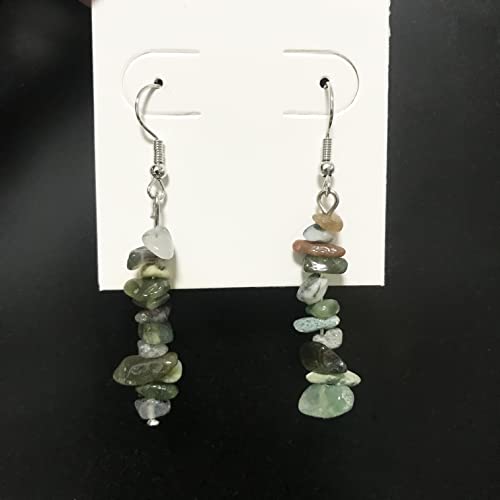 Handmade Bohemian Vintage Silver Nature Stone Beads Long Dangle Drop Earrings for Women - color: Bronze Green