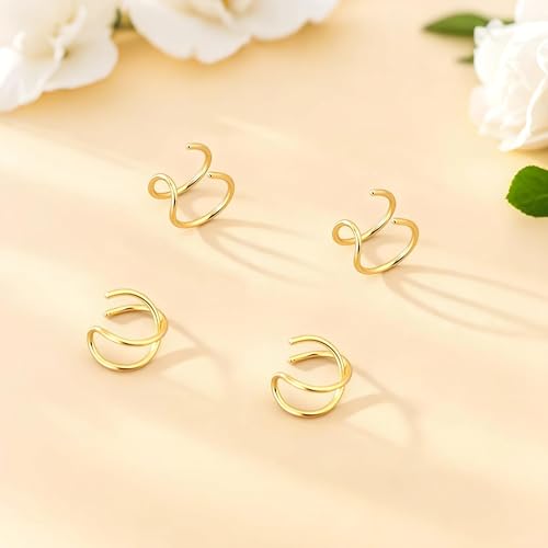 Ear Cuffs Non Piercing 14K Gold Plated Ear Cuff Earrings for Women Trendy Clip on Cartilage Earring Stacks Non Pierced Adjustable Fake Earrings Set Jewelry - color: A1:Gold Ear Cuffs