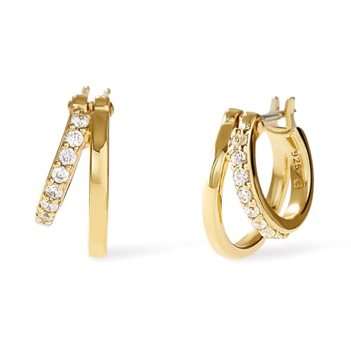 Ana Luisa Double Hoop Earrings for Women - 14K Gold Plated & Silver Rhodium Huggie Hoops - Hypoallergenic, Water-Resistant, Tarnish-Free, Small, Dainty & Trendy Two Hoop Earring Styles for Daily Wear - color: Gold Cubic Zirconia, size: Mini
