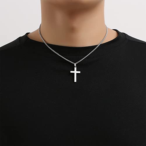P. BLAKE Cross Necklace for Men Boys- Stainless Steel Cross Pendant with 16-24 Inches Chain Christian Religious Jewelry Gifts - size: 18 inches, style: Silver Pendant 1.2*0.7