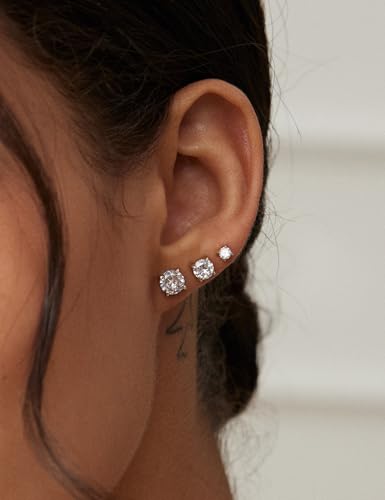 6 Pairs Stud Earrings Set, Hypoallergenic Cubic Zirconia 316L Earrings Stainless Steel CZ Earrings 3-8mm - color: A-003-Silver